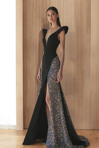 Structured Shoulder Slit Gown