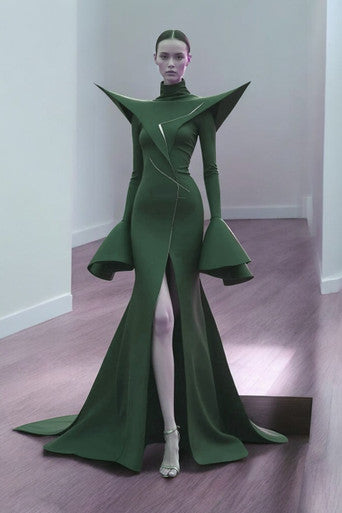 Flared Structured Shoulder Gown