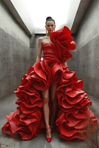 Oversized Ruffled High-Low Gown