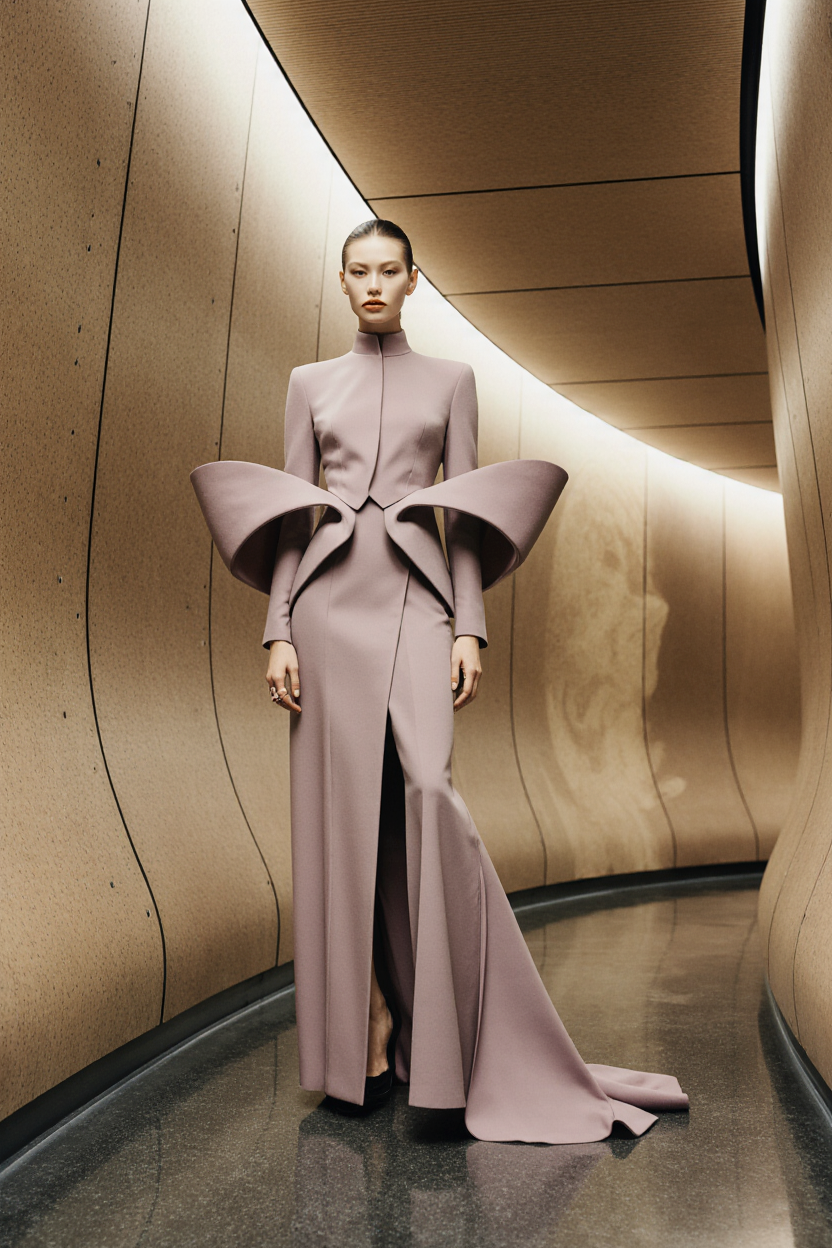 High-Neck Long Sleeve Gown