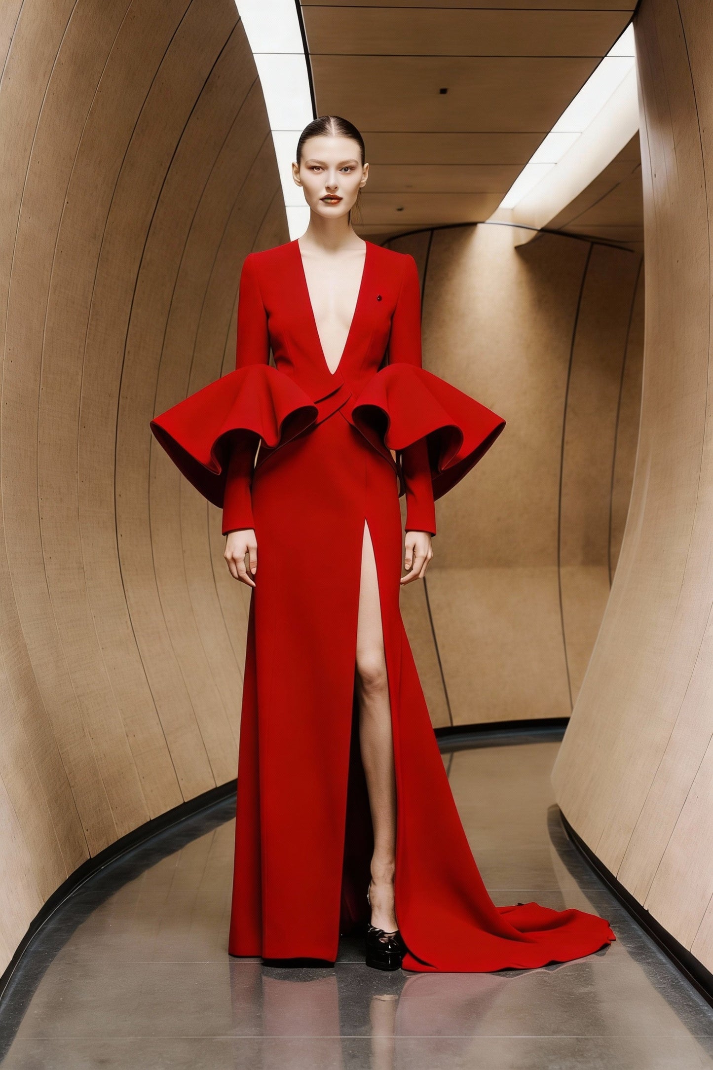 V-Neck Long Sleeve Gown