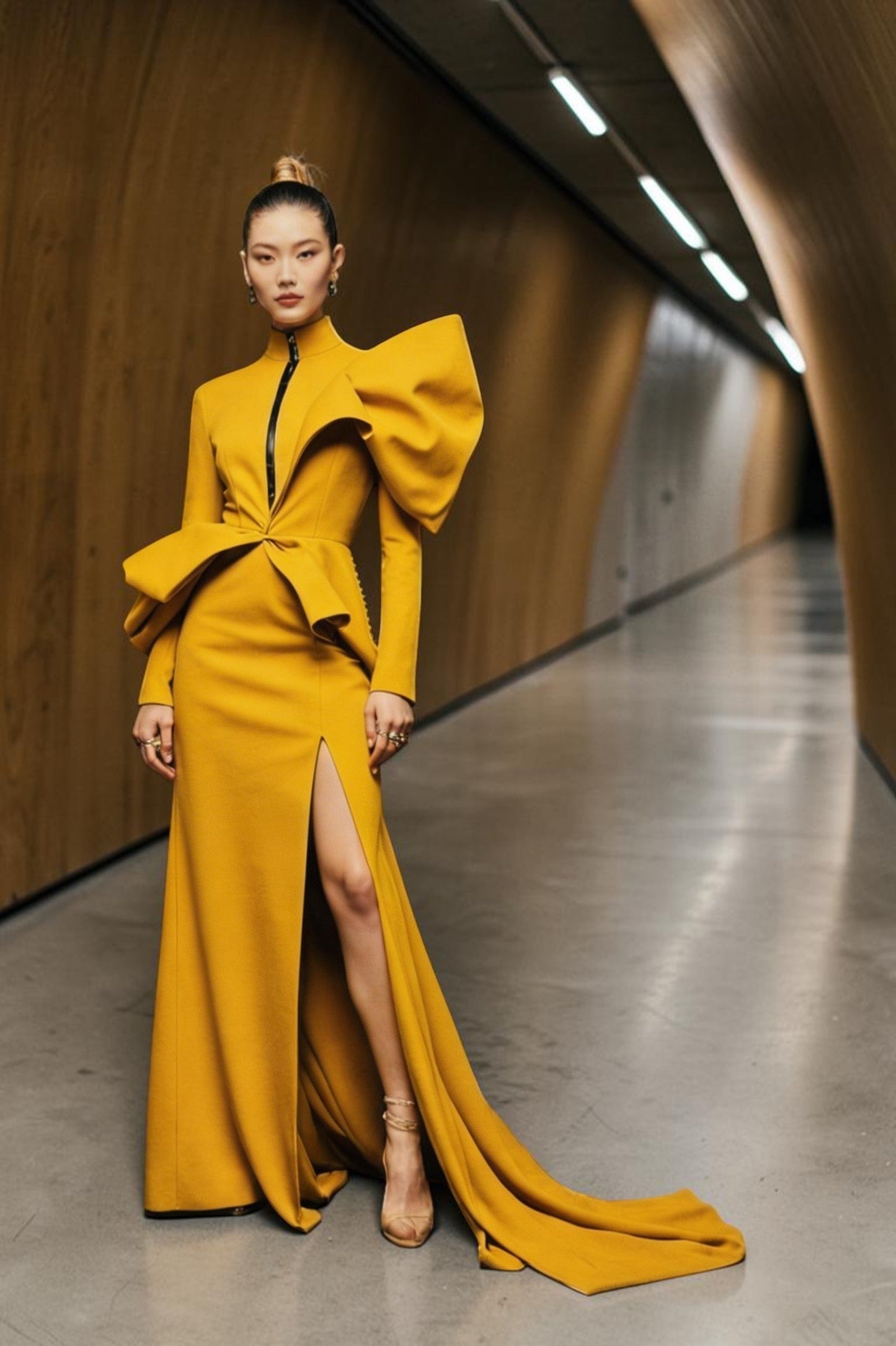 High-Neck Long Sleeve Gown
