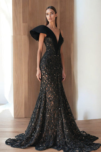 Flared Asymmetrical Sleeved Gown