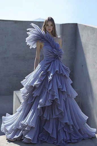 Asymmetrical Feathered Gown