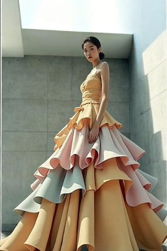 Tiered Shoulder Strap Gown