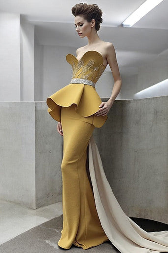 Sculpted Bodice Peplum Gown