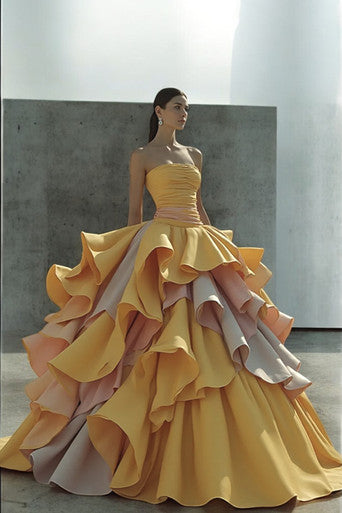 Ruffled Strapless Ball Gown