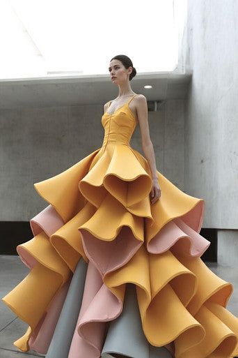 Ruffled Shoulder Strap Gown