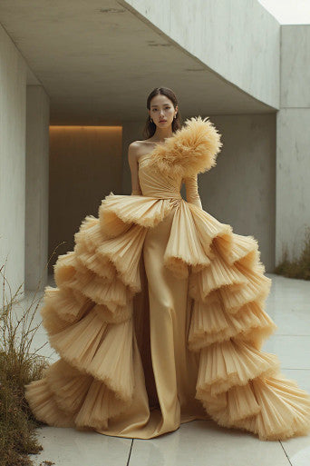 Ruffled Overskirt Gown