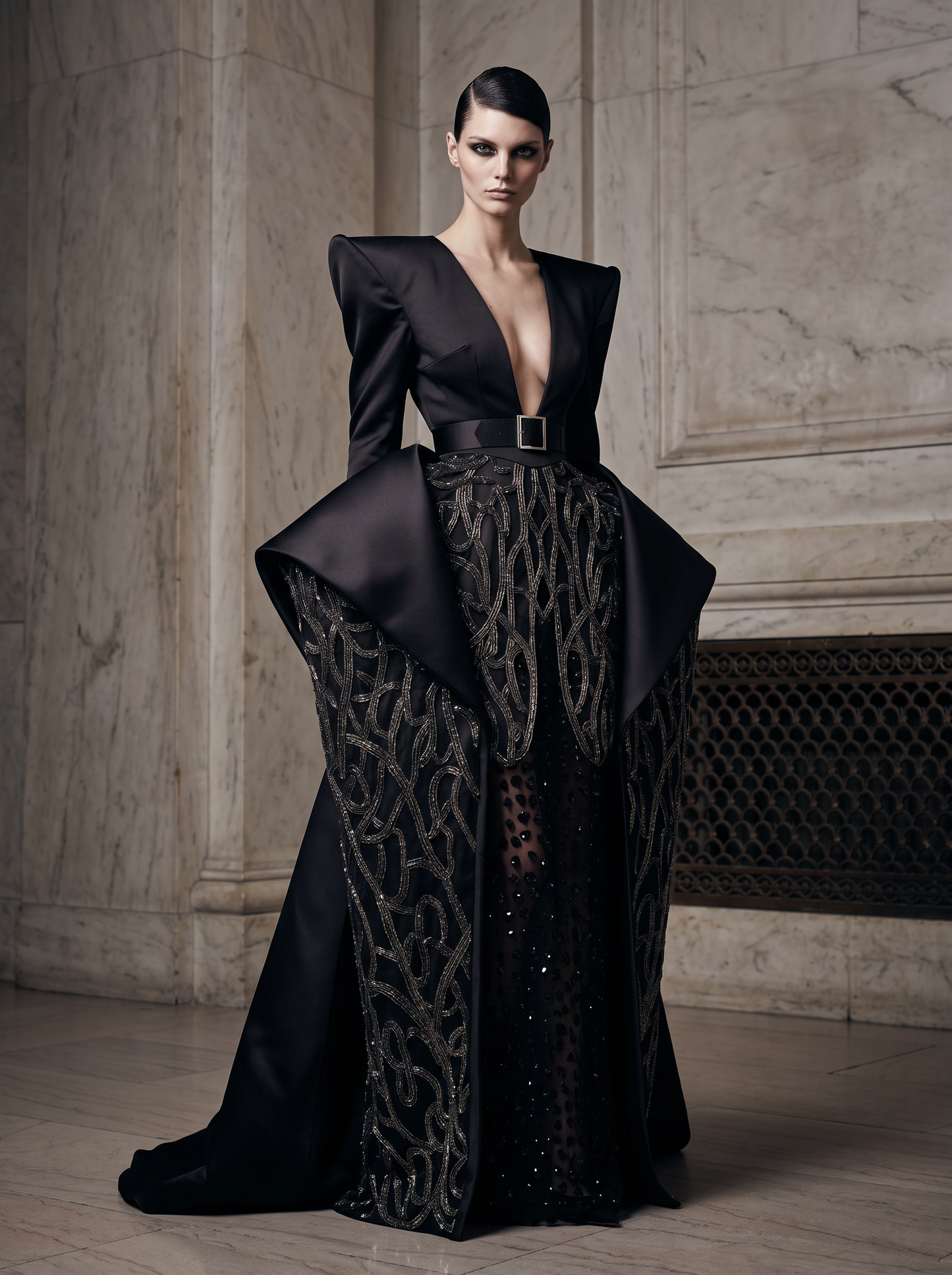 Long Sleeve V-Neck Gown