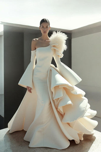 Side Ruffle Romain Gown