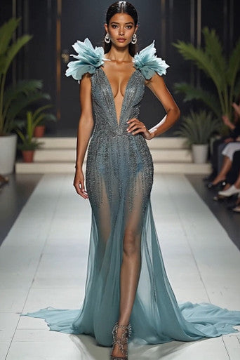 Embellished Semi-Sheer Gown