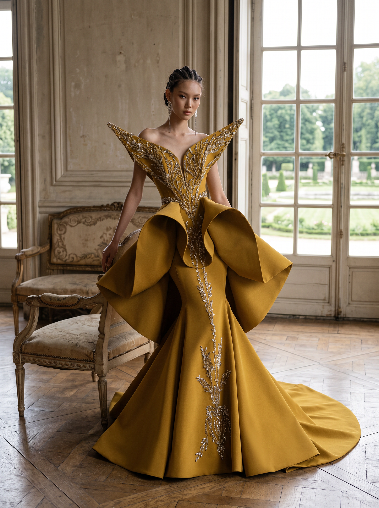 Strapless Embroidered Gown