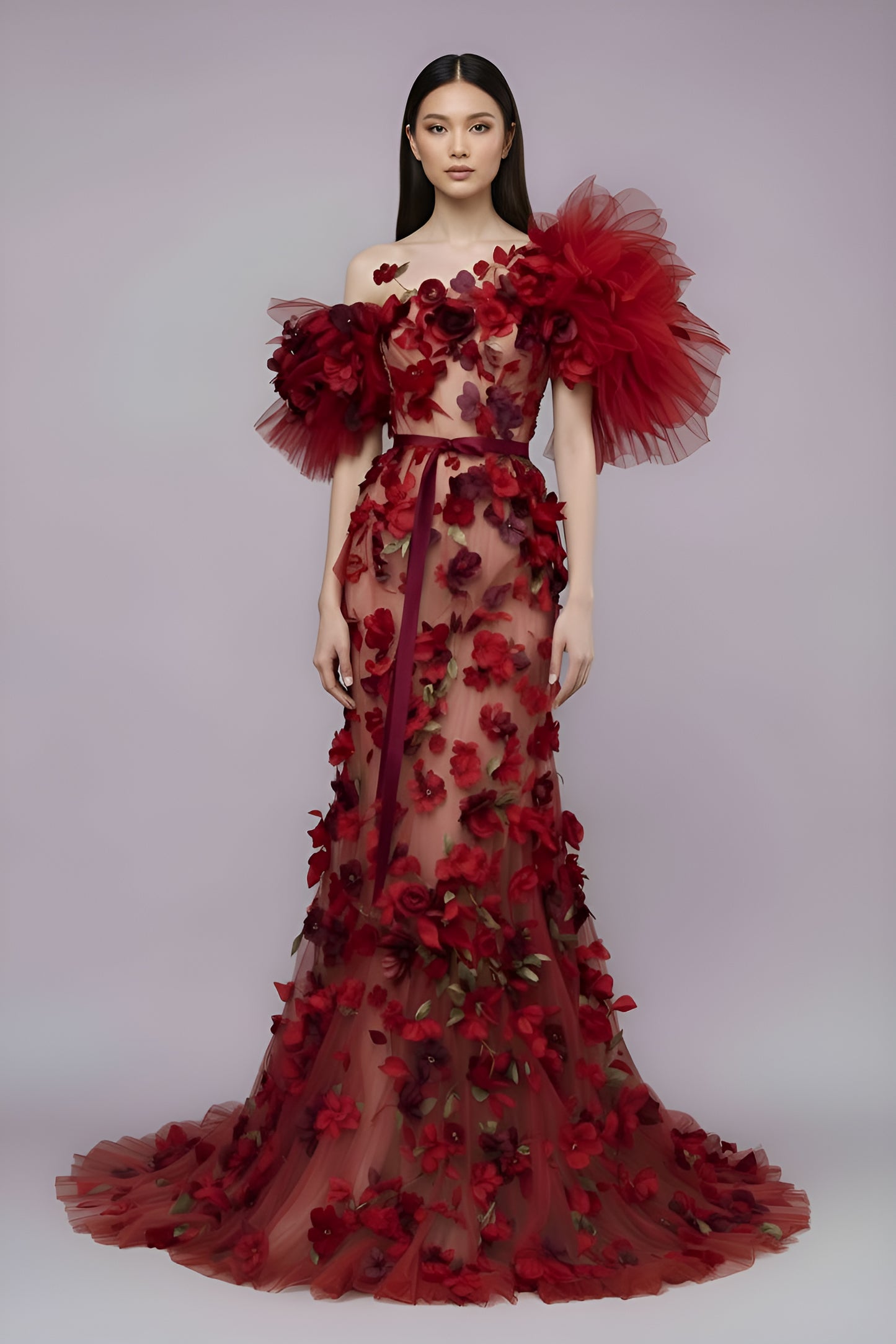 Asymmetrical Applique Gown