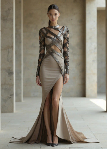 Sheer Bodice Flared Gown