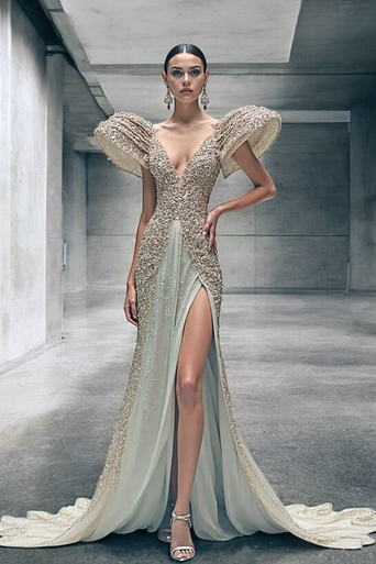 Short Puff Sleeve Gown