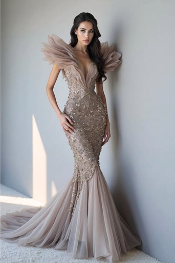 Sculpted Embellished Flared Gown