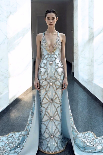 Sleeveless Draped Back Gown