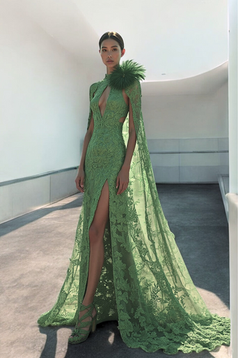 Cut Detailed Shoulder Cape Gown