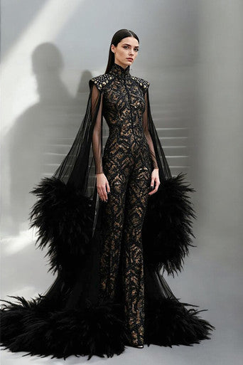 Feathered Embellished Jumpsuit