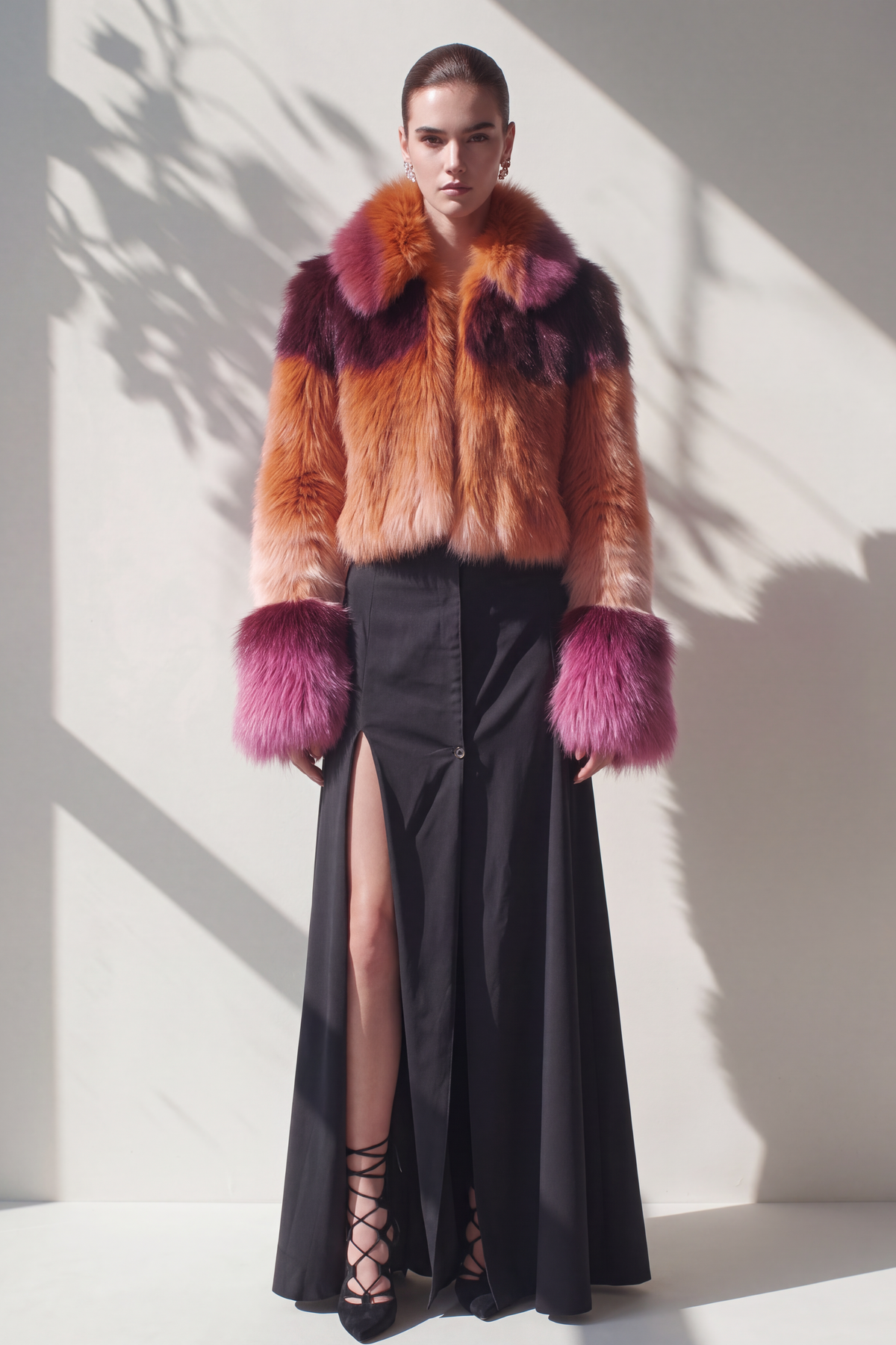 Colorblock Faux-Fur Cropped Jacket