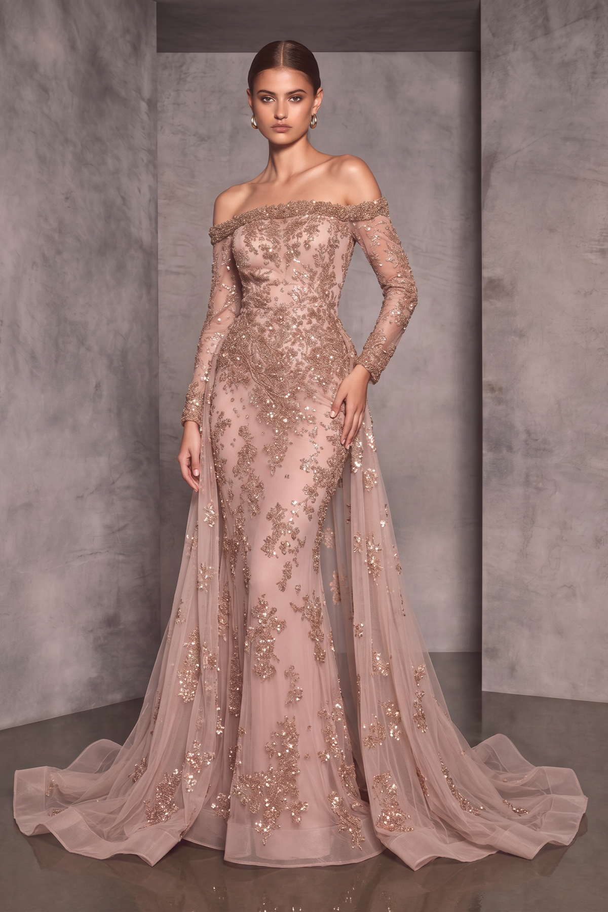 Vestido detallado con hombros descubiertos