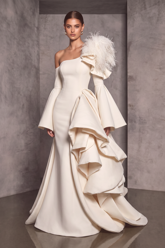 Vestido Romain con volantes laterales