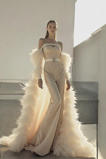 Embroidered Jumpsuit with Train