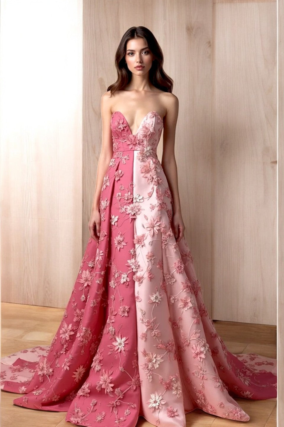 Vestido Acampanado con Adornos Florales
