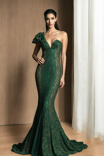 Draped-Sleeve Gown