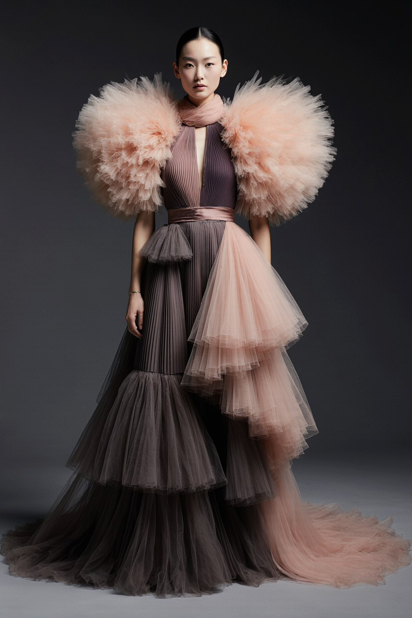 Ruffle Sleeve Tiered Gown