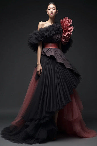 Asymmetrical Off-Shoulder Gown