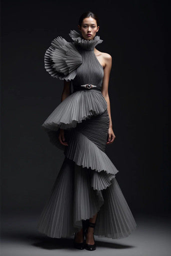 Fully-Pleated Flared Gown