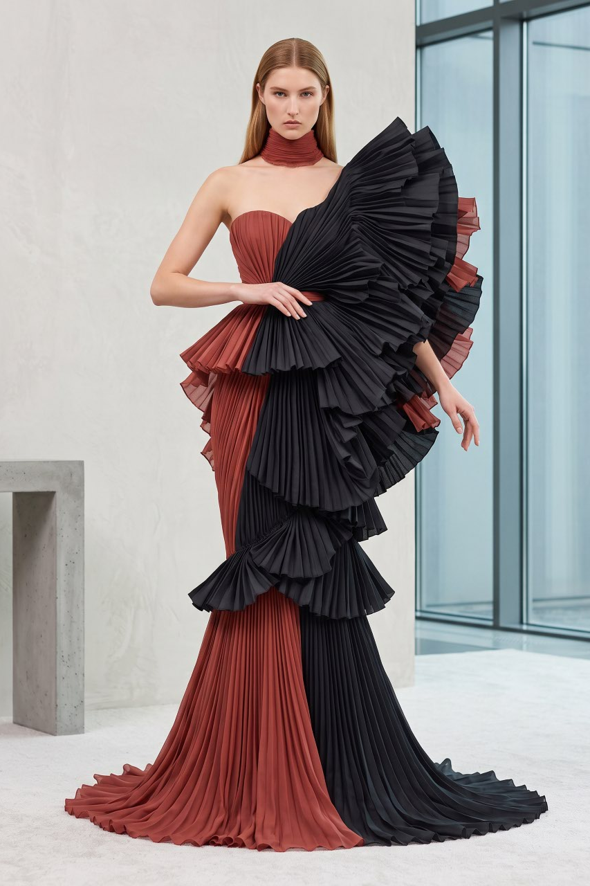 Vestido largo con mangas estructuradas extragrandes