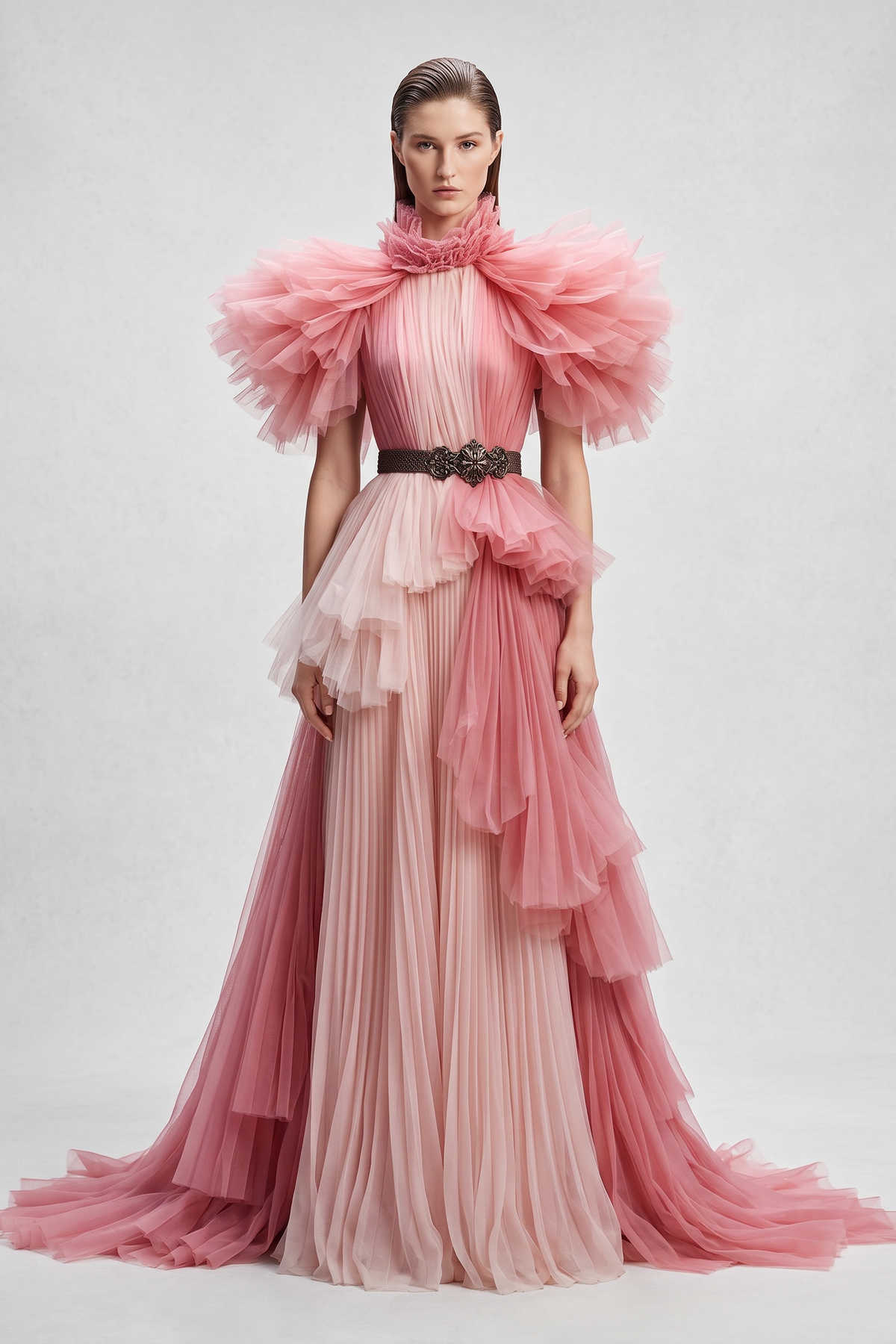 Vestido con volantes y pliegues