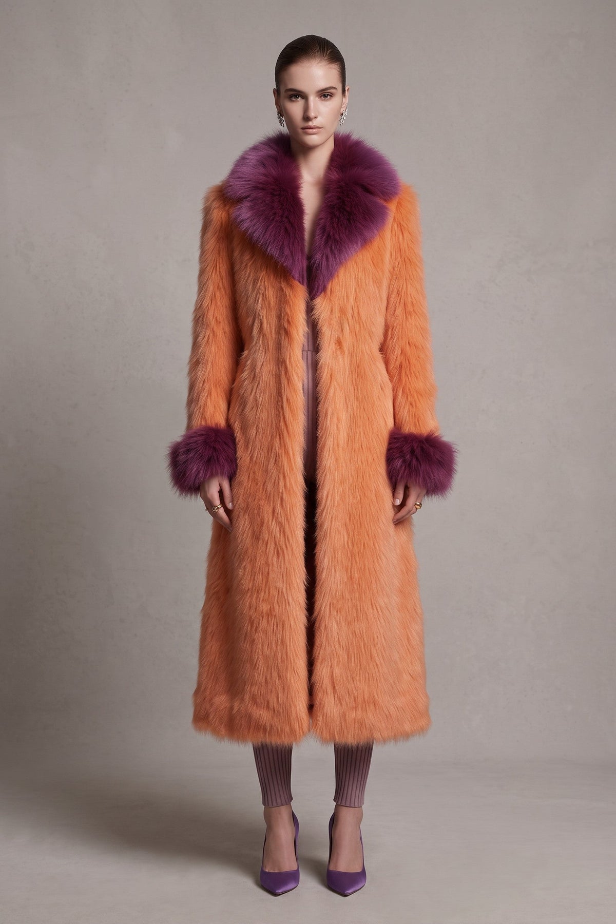 Two-Tone Faux-Fur Midi Coat