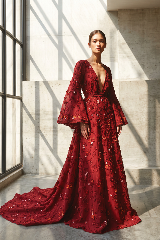 A-Line Bell Sleeved Gown