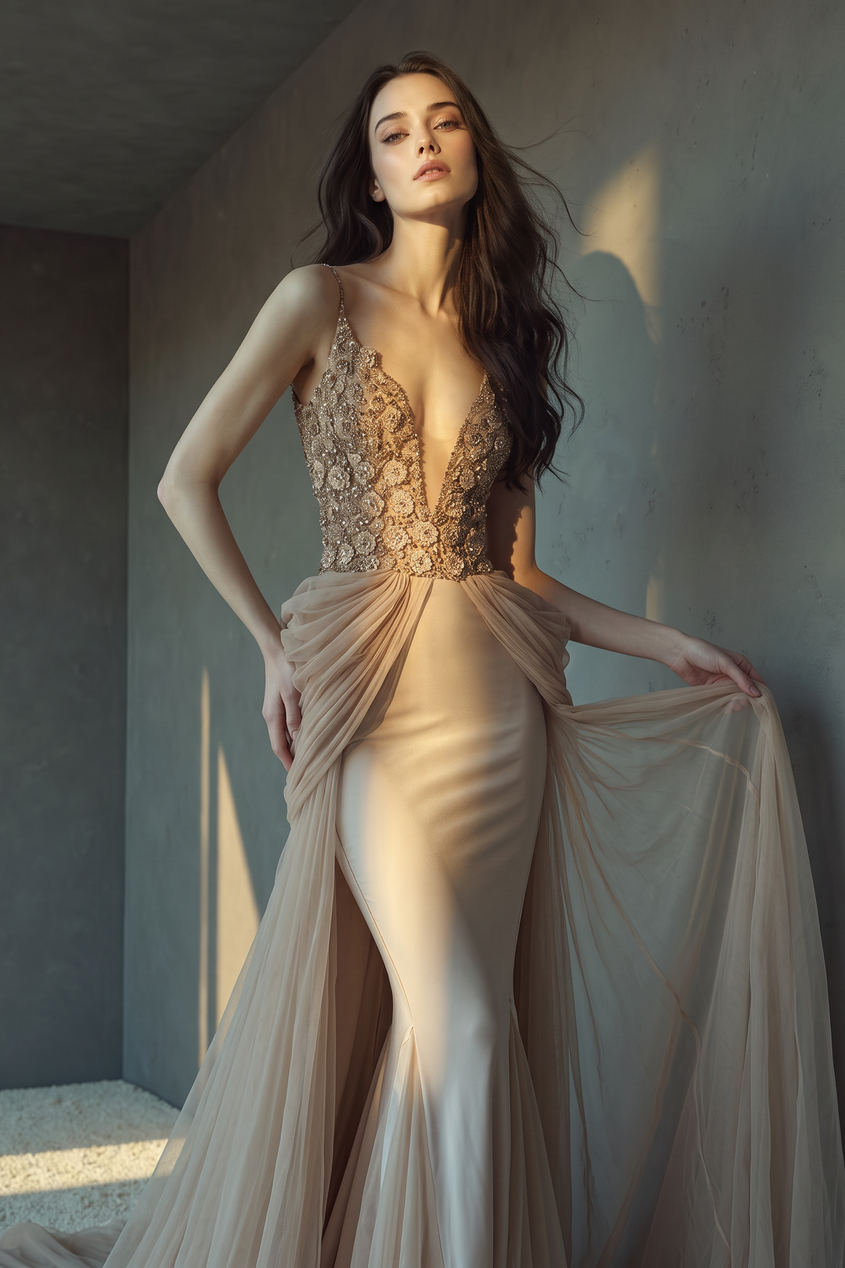 Sleeveless Embellished Gown