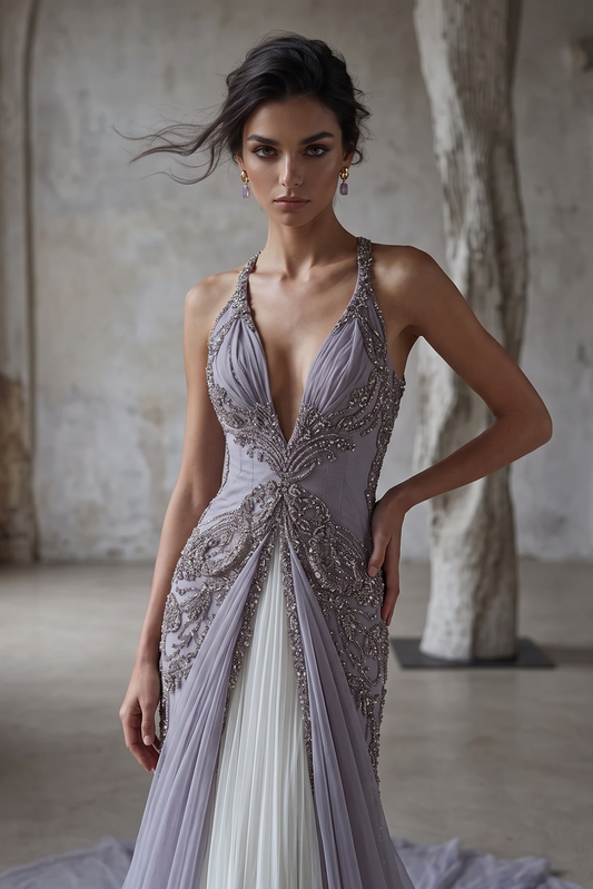 Vestido sin mangas de tul plisado