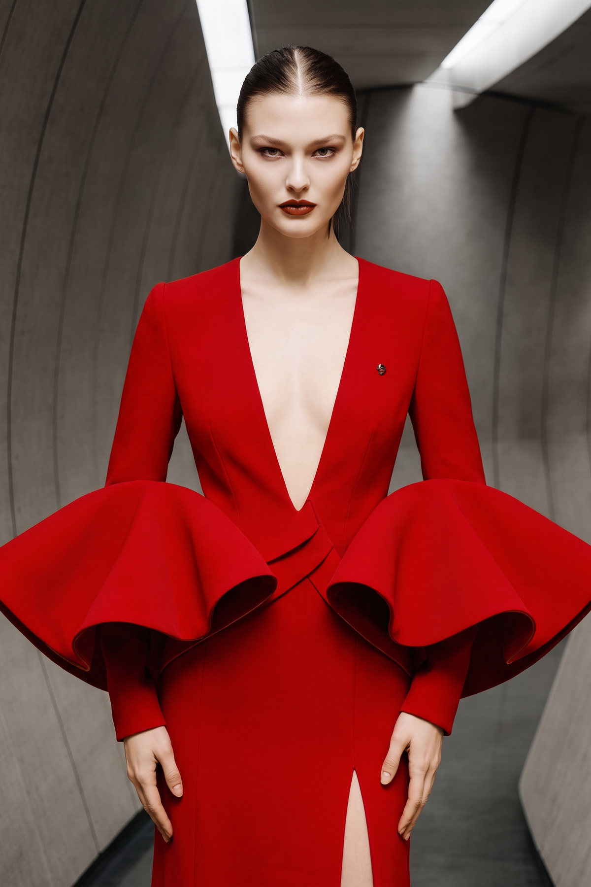 V-Neck Long Sleeve Gown