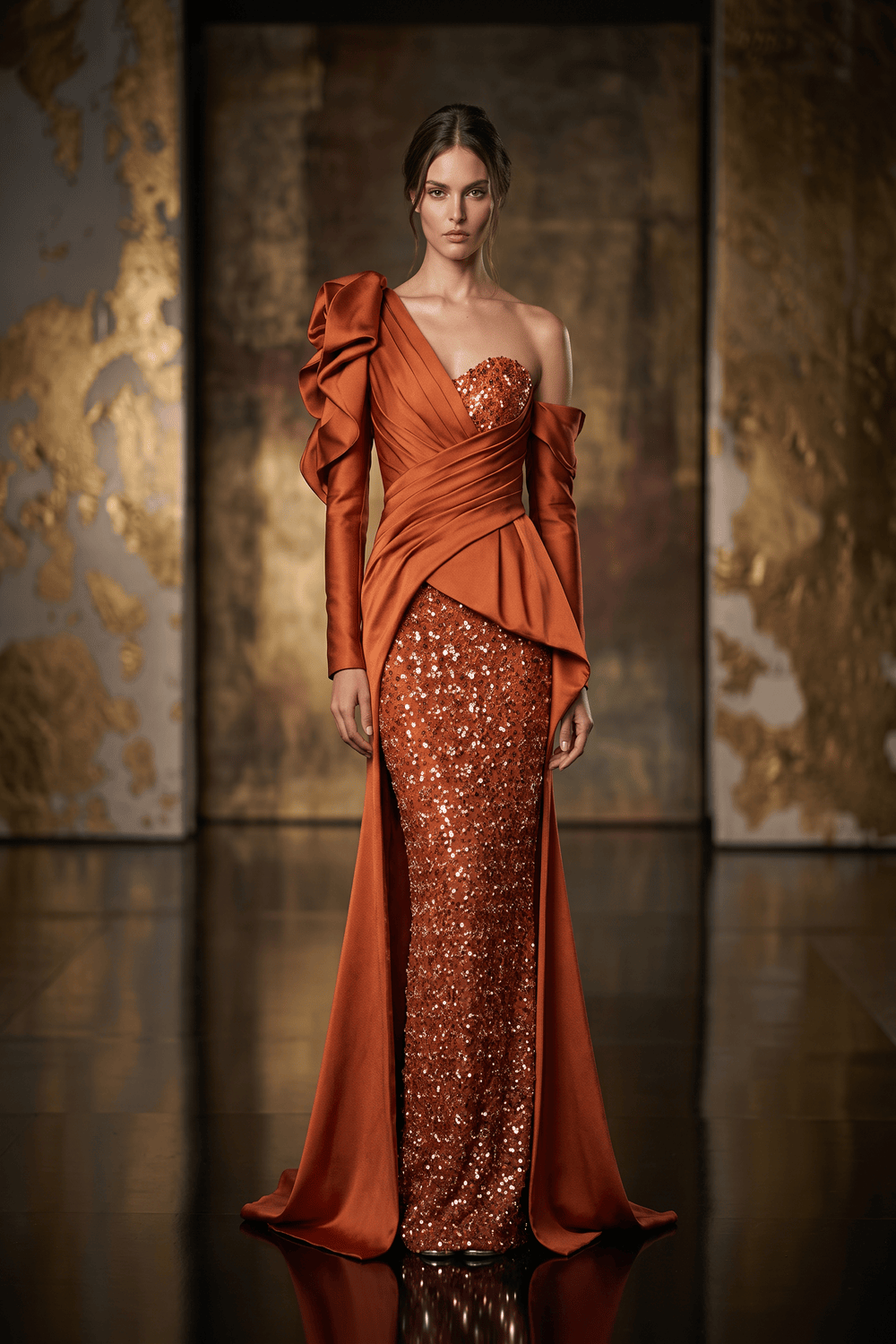 Asymmetrical Long Sleeve Gown