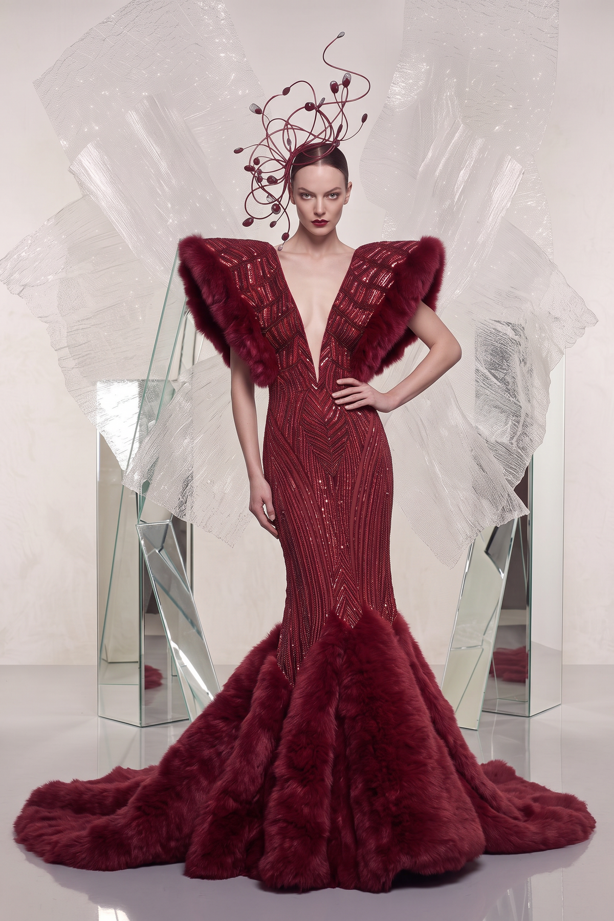 Faux Fur Mermaid Gown