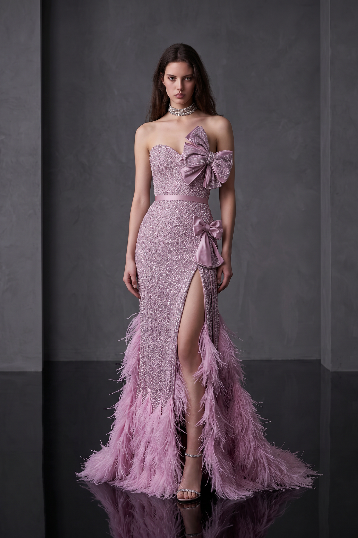Vestido con lazo sin tirantes