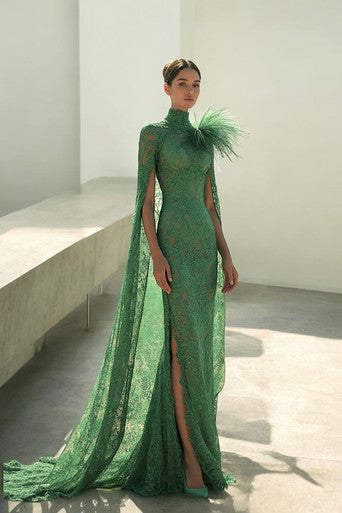 Detailed Shoulder Cape Gown