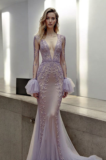 Plunging Illusion Gown