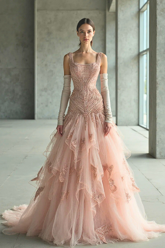 Square Neck Open Shoulder Gown