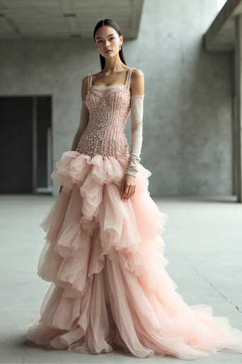 Small-Strap Open Shoulder Gown