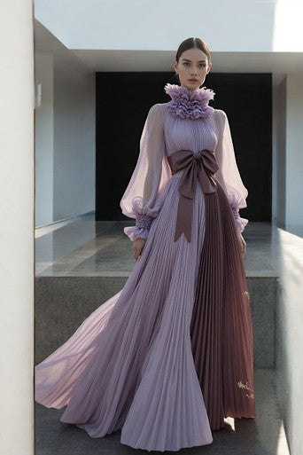 Feather Neck Waist Bow Gown