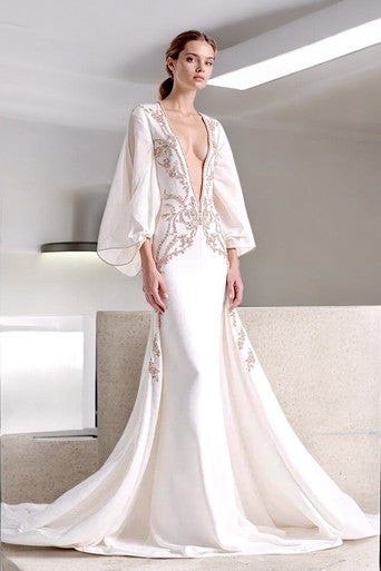 Long Sleeve Plunging-V Gown