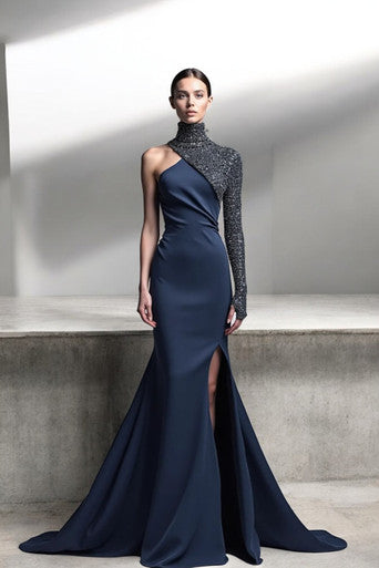 Turtleneck Open Slit Gown